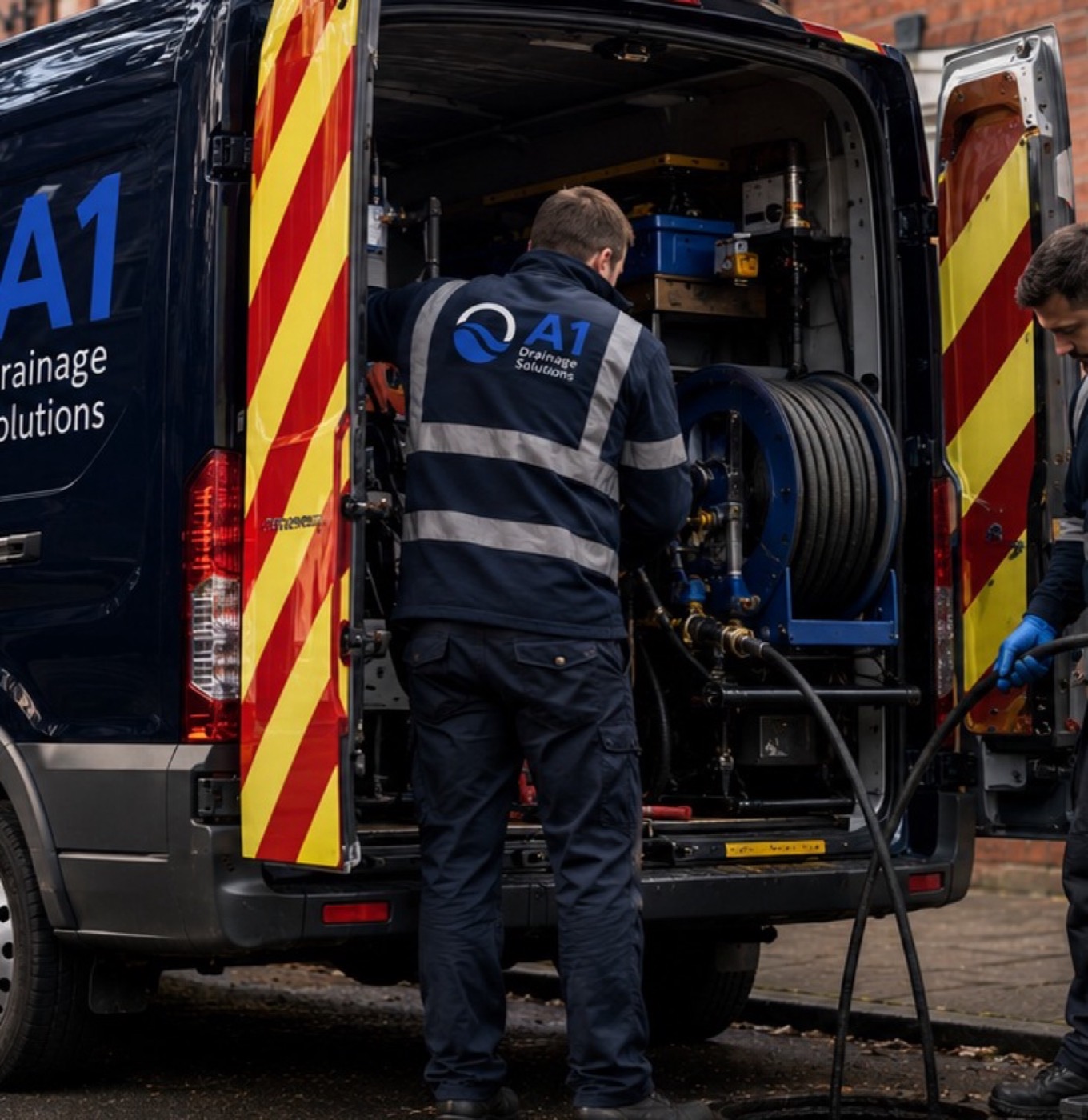 A1 high-pressure jetting unit in the back of the van